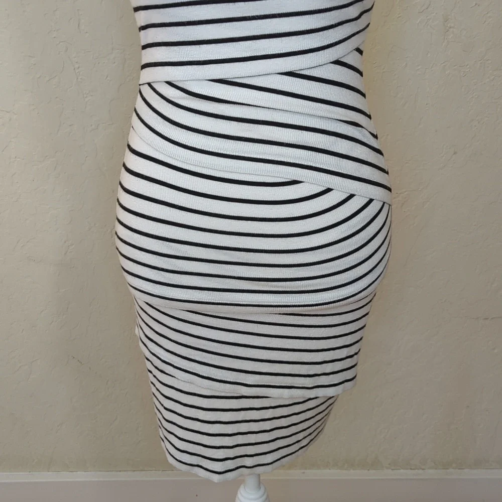 Bailey 44 White Black Striped Ribbed Tiered Tank Mini Dress Size XS - Picture 3 of 9